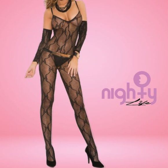 Bow Tie Bodystocking with Matching Gloves Lingerie - Picture 1 of 2